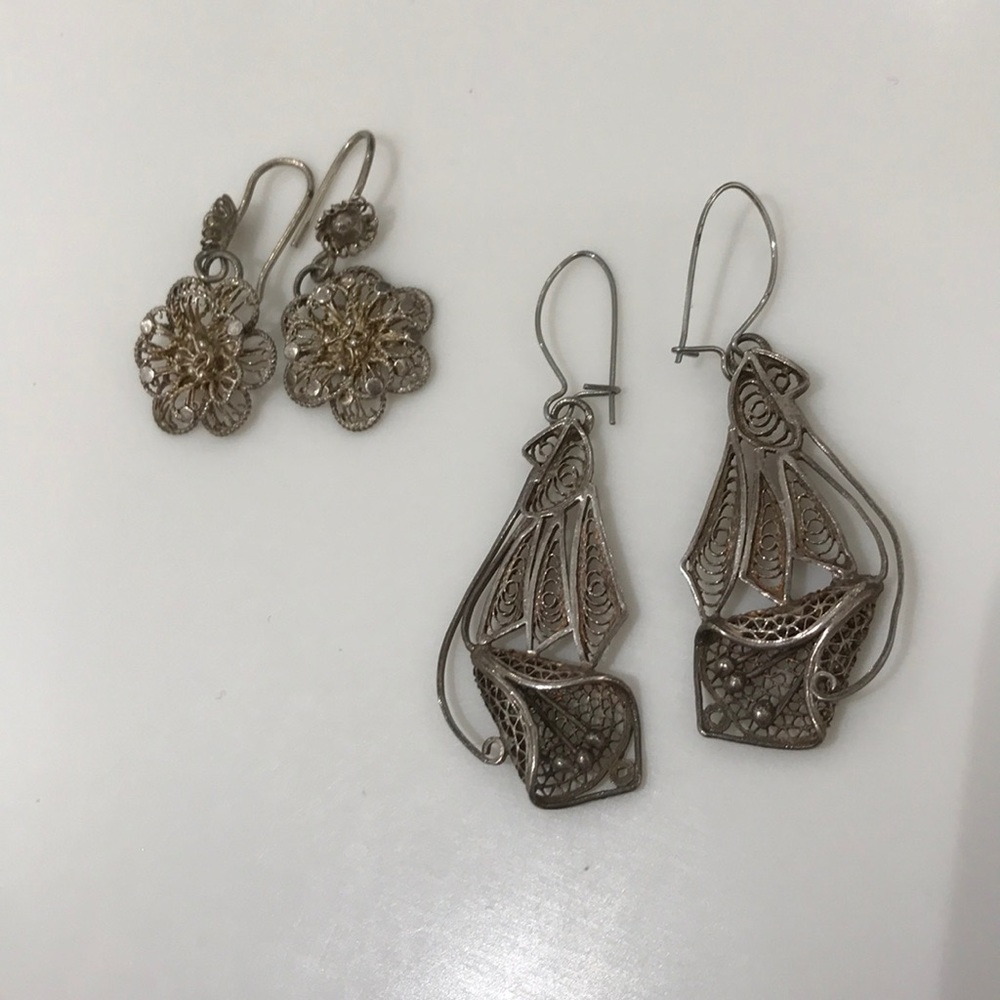 Unique Vintage Set of Earrings Silver